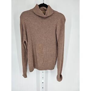 Vintage 1990s ESM Womens Sz L Turtleneck Sweater Taupe Ribbed